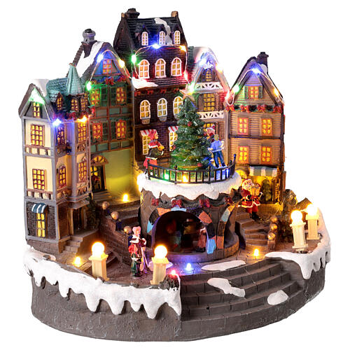 Mairie avec sapin de Noël au centre mouvement lumières et musique 30x20x25 cm 4