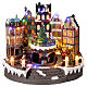 Municipio con albero di Natale al centro movimento luci e musica 30x20x25 cm s1