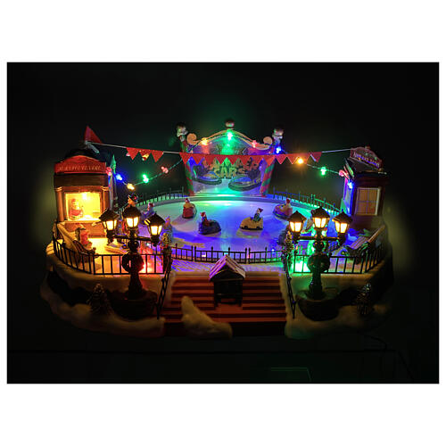 Pista de gelo com carrinhos de choque animados, luzes e música 40x25x20 cm 2