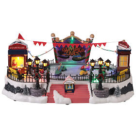 Christmas Village Bumper Cars Ice Skating Animated Lights and Music, 40x25x20 cm