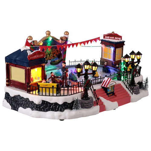 Christmas Village Bumper Cars Ice Skating Animated Lights and Music, 40x25x20 cm 3