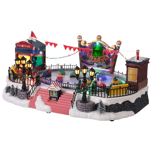Christmas Village Bumper Cars Ice Skating Animated Lights and Music, 40x25x20 cm 4