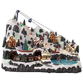 Mountain Village with Animated Cable Car Lights and Music, 60x35x40 cm