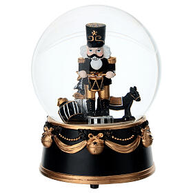 Black and Bronze Finish Nutcracker Snow Globe, 12x15 cm