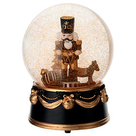 Black and Bronze Finish Nutcracker Snow Globe, 12x15 cm