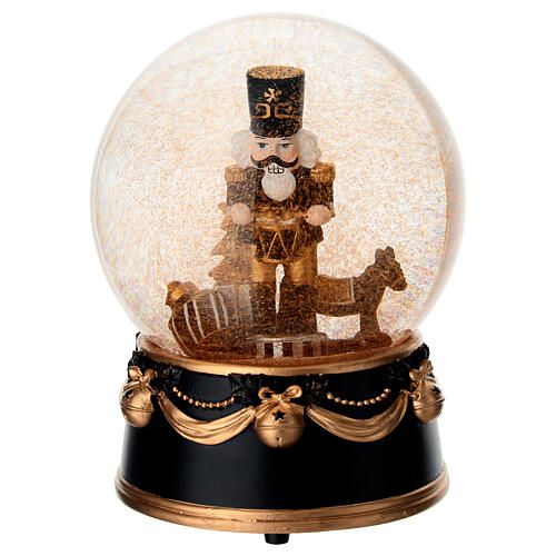 Black and Bronze Finish Nutcracker Snow Globe, 12x15 cm 2