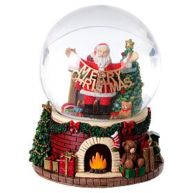 Fireplace snow globe with Santa Claus, 5x6 in
