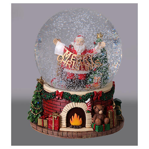 Palla di neve Babbo Natale caminetto 13x15 cm 2