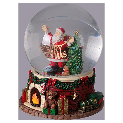 Palla di neve Babbo Natale caminetto 13x15 cm 3