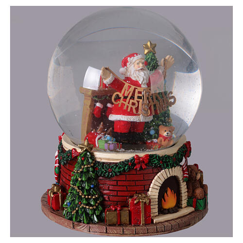 Palla di neve Babbo Natale caminetto 13x15 cm 4