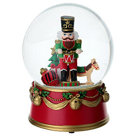 Snow globe with nutcracker, red finish, 5x6 in