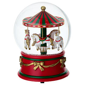 Globo de neve carrossel com cavalinhos e grinaldas 12x15 cm