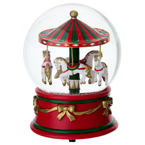 Globo de neve carrossel com cavalinhos e grinaldas 12x15 cm 1