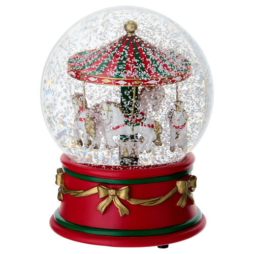 Globo de neve carrossel com cavalinhos e grinaldas 12x15 cm 2