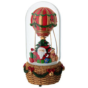 Palla di neve mongolfiera Babbo Natale con musica 12x25 cm