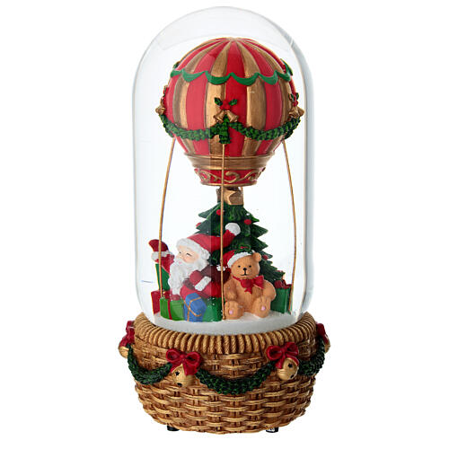 Palla di neve mongolfiera Babbo Natale con musica 12x25 cm 3