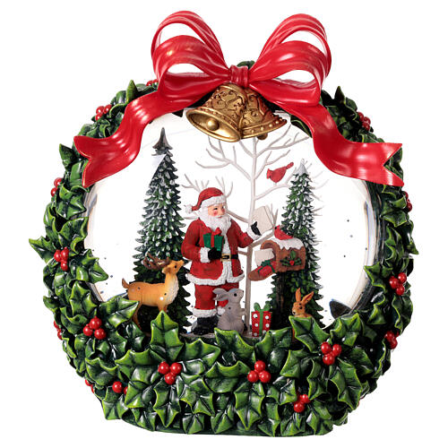 Guirnalda acebo bola de nieve Papá Noel nieve luces y música 20x10x20 cm 5