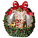 Ghirlanda agrifogli palla di neve Babbo Natale neve, luci e musica 20x10x20 cm s1