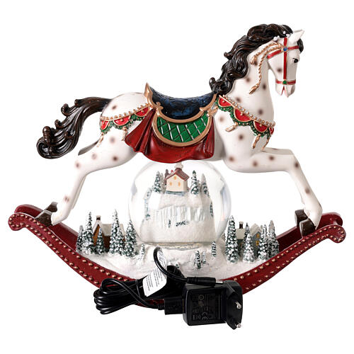 Rocking horse with snow globe and village, 12x5x12 in 6