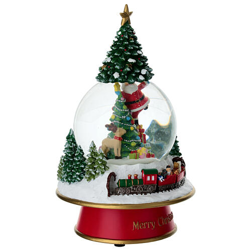 Schneekugel, Weihnachtsmann beim Schmücken des Baumes – Glas, H 23 cm, Ø 13 cm 4