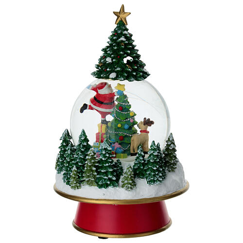 Schneekugel, Weihnachtsmann beim Schmücken des Baumes – Glas, H 23 cm, Ø 13 cm 5