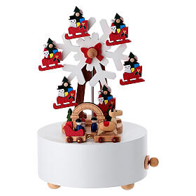 Christmas music box with big wheel and snowman, 8 in