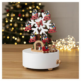 Christmas music box with big wheel and snowman, 8 in