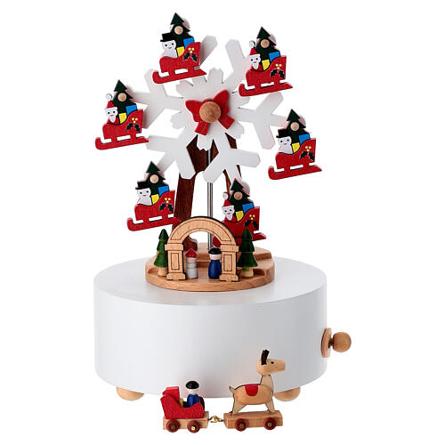Christmas music box with big wheel and snowman, 8 in 5