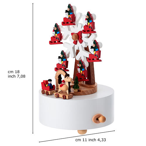 Caixa de música de madeira roda-gigante bonecos de neve 20 cm 3