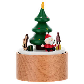 Boîte à musique de Noël en bois avec sapin et personnages 10 cm