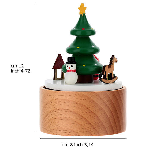 Boîte à musique de Noël en bois avec sapin et personnages 10 cm 3