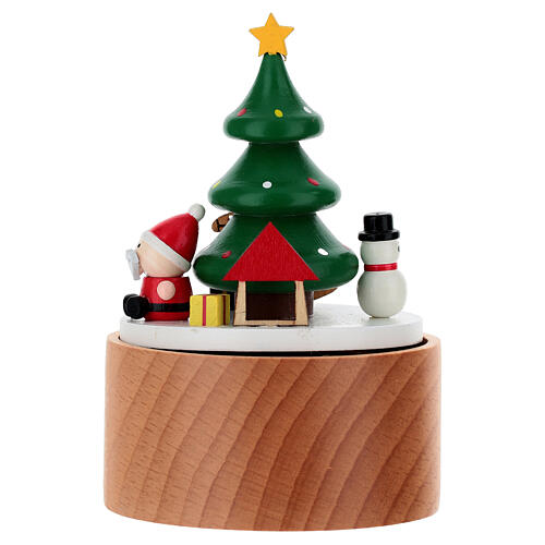 Wooden Christmas music box with tree and characters, 10 cm 5