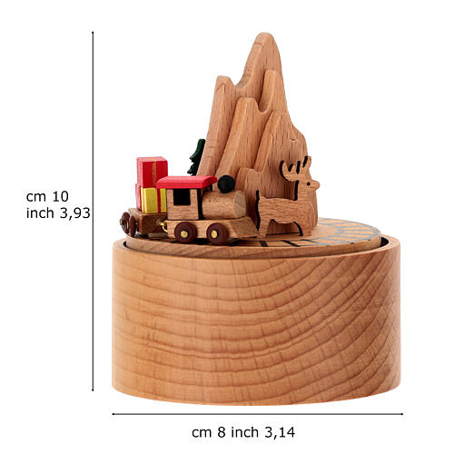 Spieluhr aus Holz – Bergmotiv mit Zug und Hirsch, 10 cm 3