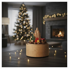 Christmas music box: mountain with train and deer, 4 in