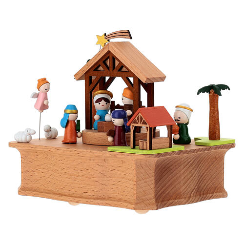 Carillon capanna Natività legno personaggi movibili 15x15x10 cm 3