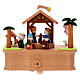 Carillon capanna Natività legno personaggi movibili 15x15x10 cm s5