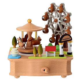 Carillón parque de atracciones de madera caballitos y carrusel en movimiento 10x15x15 cm