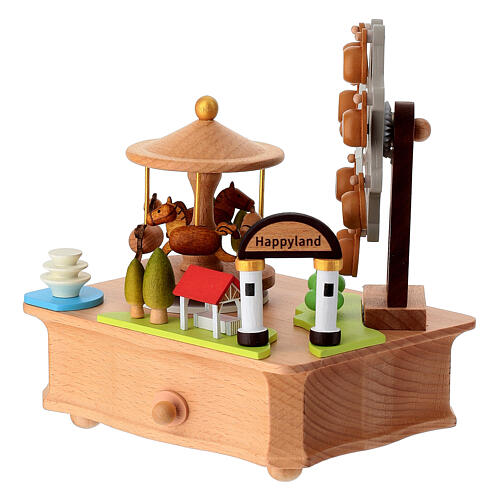 Carillon lunapark in legno cavallucci e giostra in movimento 10x15x15 cm 2