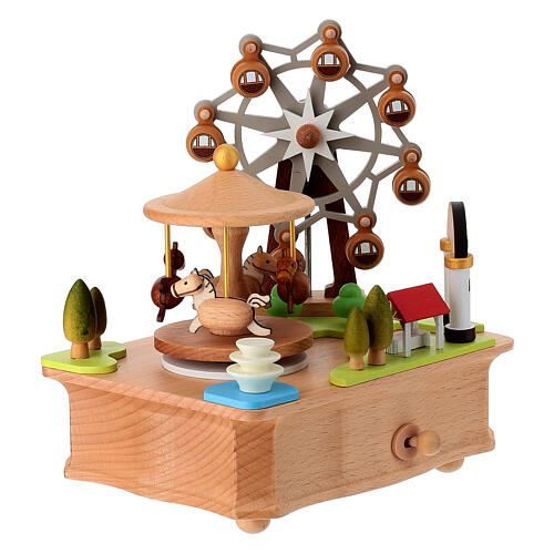 Carillon lunapark in legno cavallucci e giostra in movimento 10x15x15 cm 4