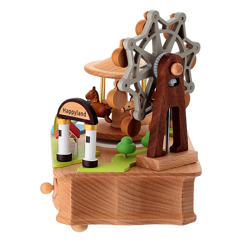 Caixa de música de madeira com carrossel e roda-gigante em movimento 10x15x15 cm 5