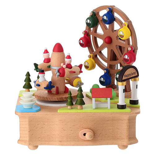 Spieluhr aus Holz – Jahrmarkt mit Gondelkarussell und Riesenrad, 11,5 × 15,5 × 17 cm 1