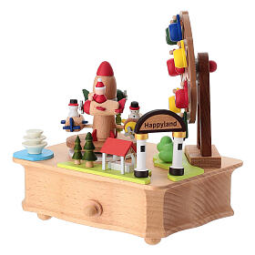 Carillon lunapark in legno navicelle e ruota panoramica movimento 10x15x15 cm