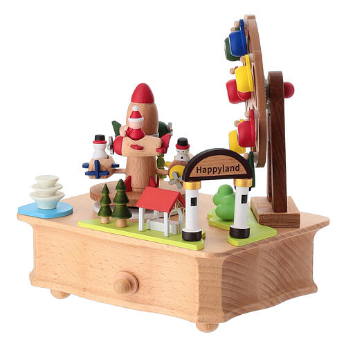 Carillon lunapark in legno navicelle e ruota panoramica movimento 10x15x15 cm 2