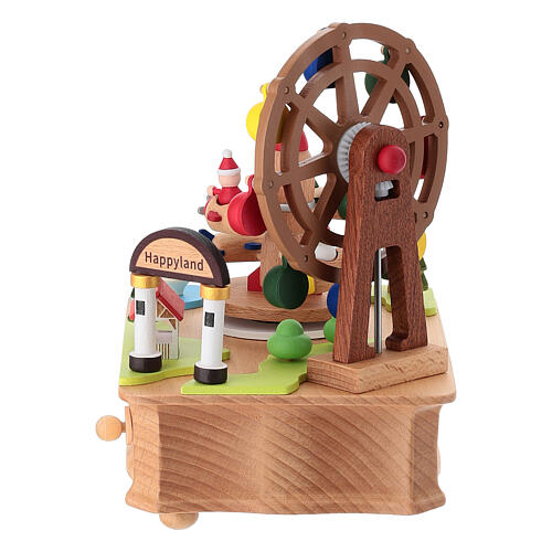 Carillon lunapark in legno navicelle e ruota panoramica movimento 10x15x15 cm 3