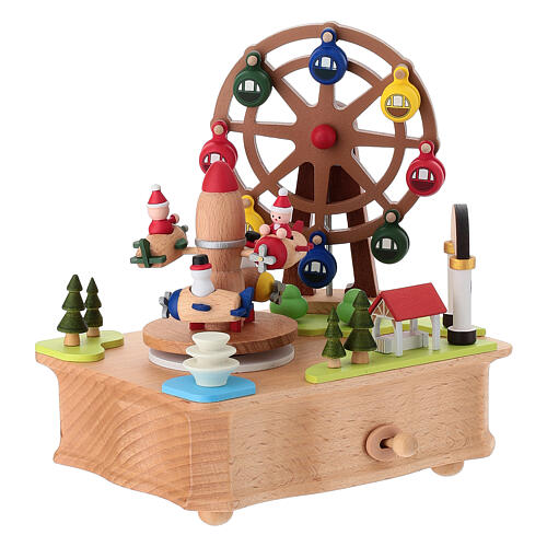 Carillon lunapark in legno navicelle e ruota panoramica movimento 10x15x15 cm 4