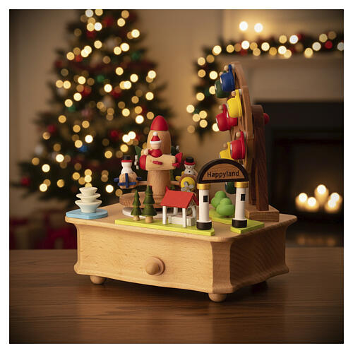Wooden amusement park music box with animated airplanes and Ferris wheel, 10x15x15 cm 2