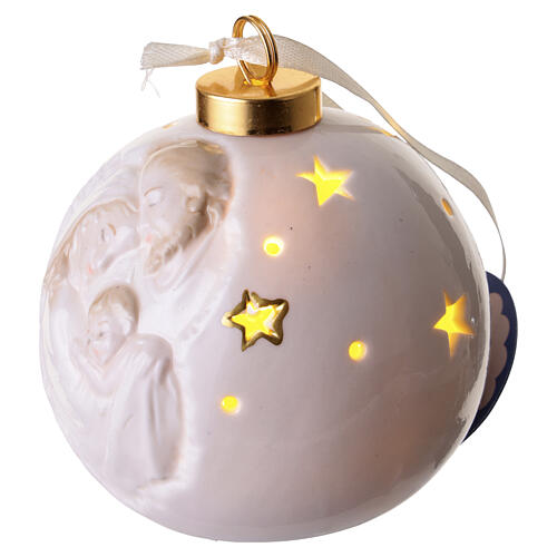 Embossed Nativity Christmas bauble with light, hand-painted porcelain, 4 in 3