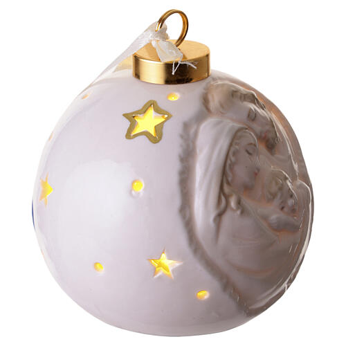 Esfera con Natividad en relieve porcelana pintada a mano 10 cm con luz 4
