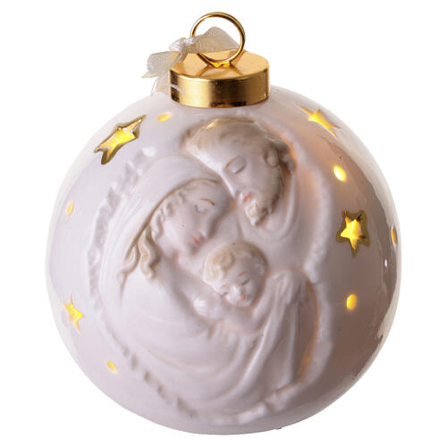 Boule de Noël en porcelaine peinte à la main avec Nativité en relief 10 cm et lumière 1
