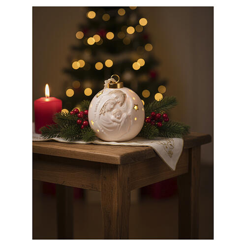 Bola de Natal com Natividade em relevo porcelana pintada à mão 10 cm com luz 2